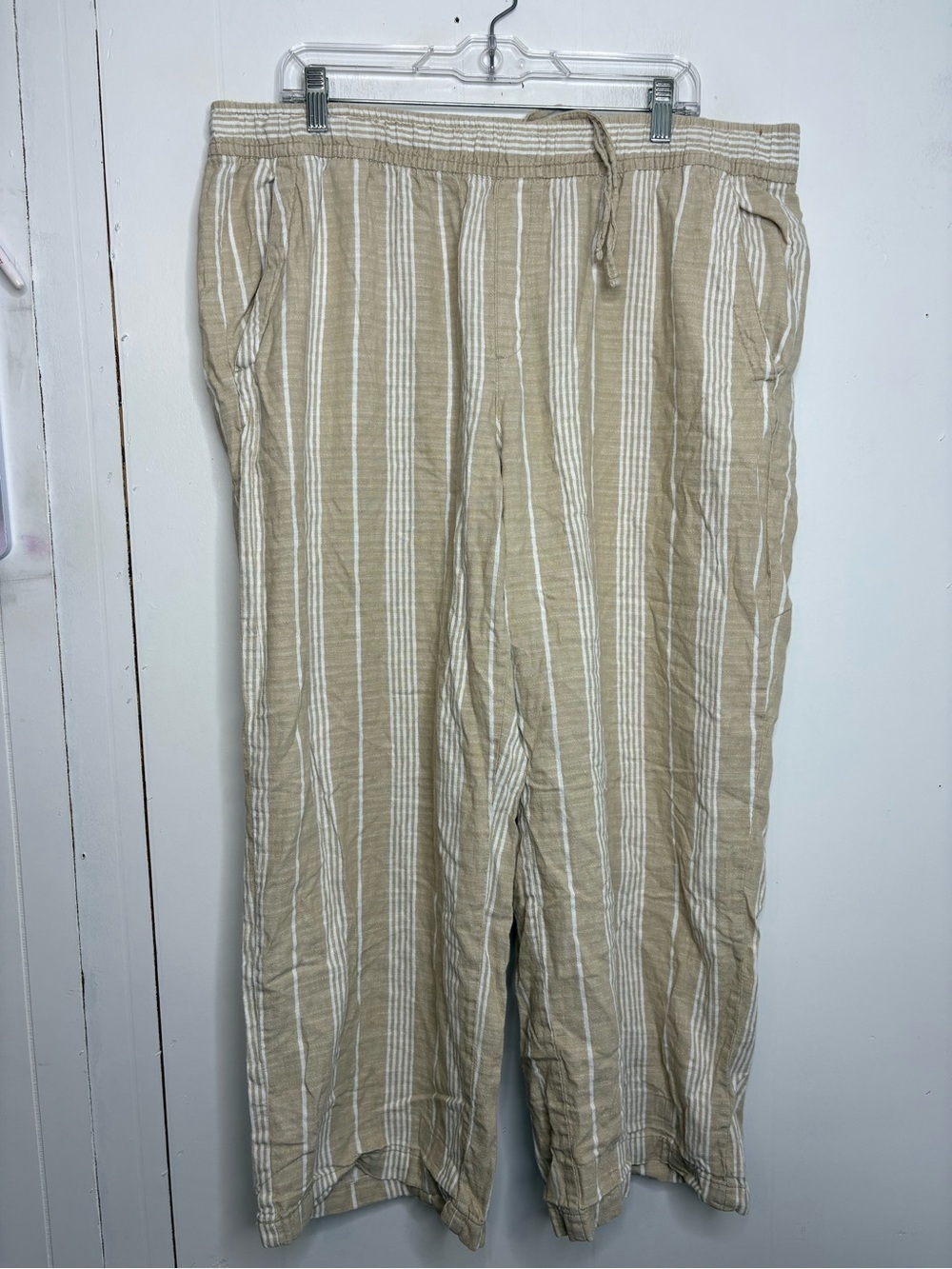Old Navy Pants Womens Extra Large High Rise Wide Leg Stripes Linen Blend Pull On